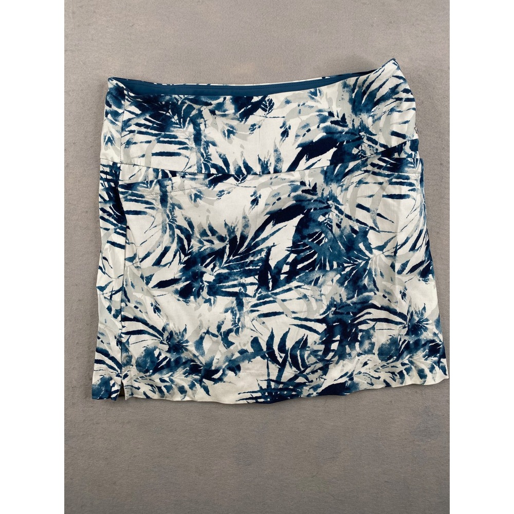 S.C. & Co Sportswear Blue White Tropical Palm Print Skort Large Activewear